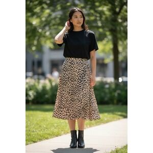 Alice + Olivia Beige and Black Leopard Midi Skirt